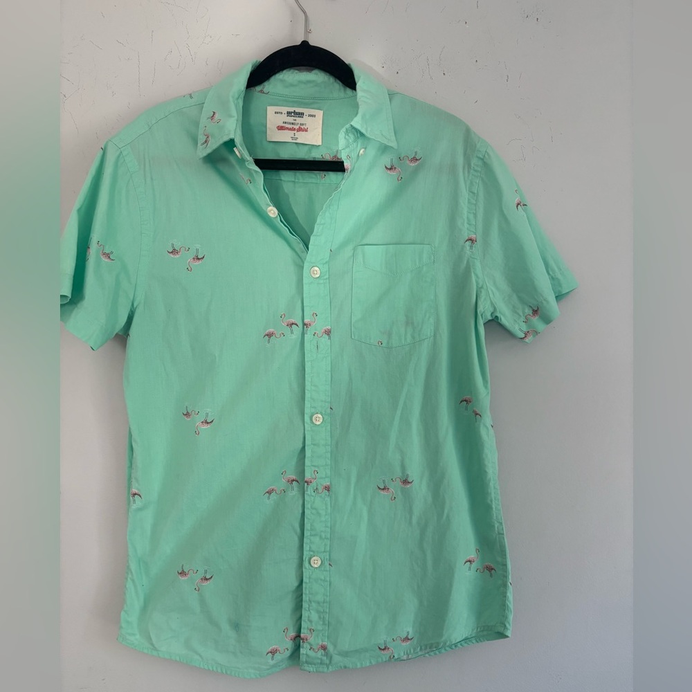 Urban Pipeline Awesomely Soft Ultimate Shirt Flamingo Button Down 100% Cotton S